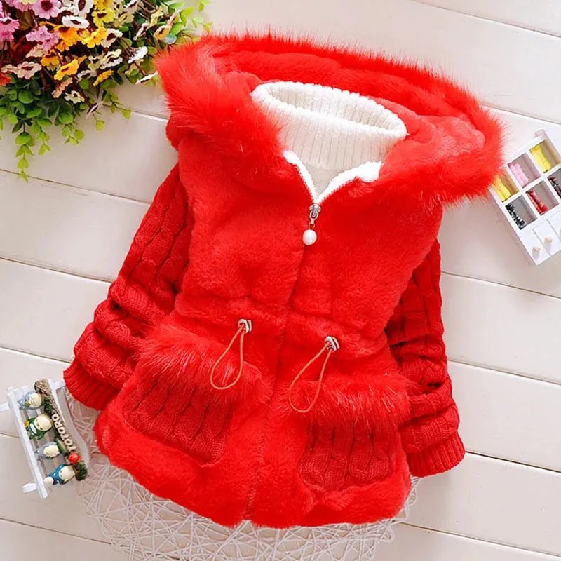 Plush Baby Jacket Thicken Warm Winter Jackets For Girls Fashion Infant Hooded Coat Outwear 1-4 Year Toddler Girl