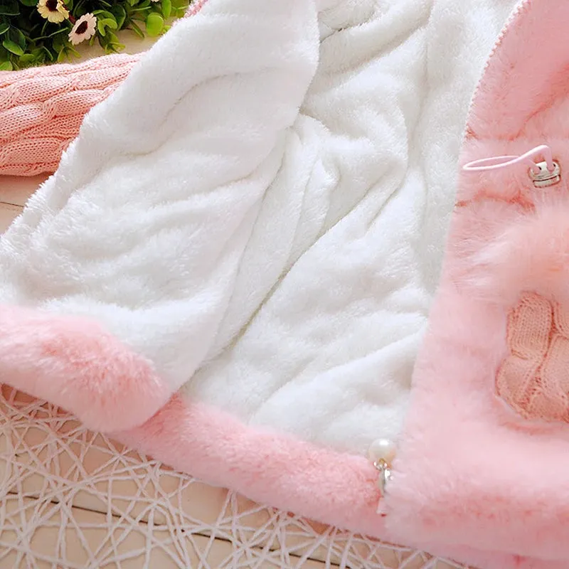 Plush Baby Jacket Thicken Warm Winter Jackets For Girls Fashion Infant Hooded Coat Outwear 1-4 Year Toddler Girl