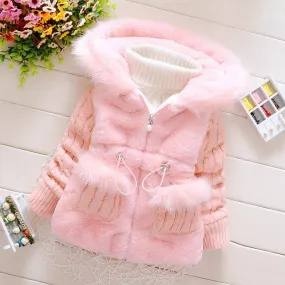 Plush Baby Jacket Thicken Warm Winter Jackets For Girls Fashion Infant Hooded Coat Outwear 1-4 Year Toddler Girl