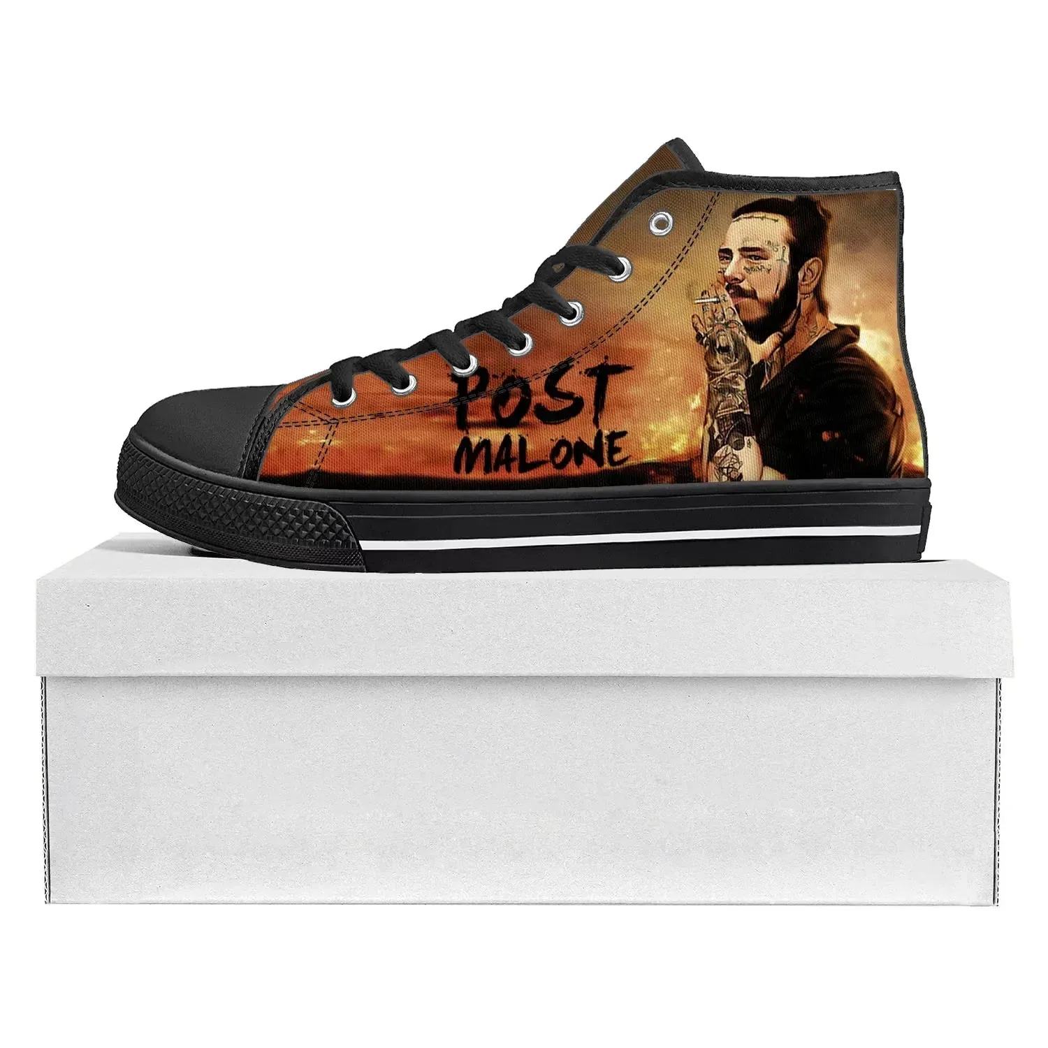 Post Malone High Top Sneakers – Black Canvas Shoes for Men & Women