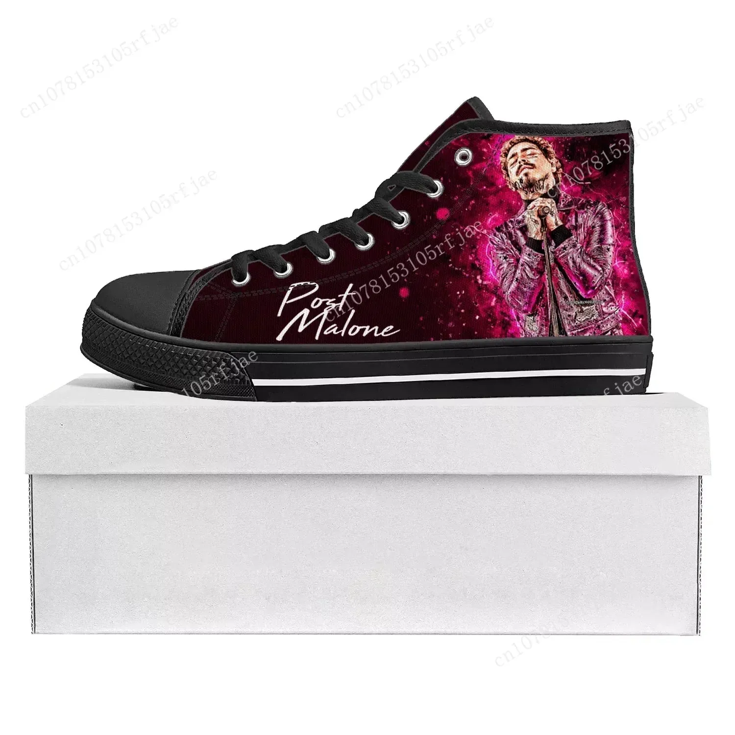 Post Malone High Top Sneakers – Black Canvas Shoes for Men & Women