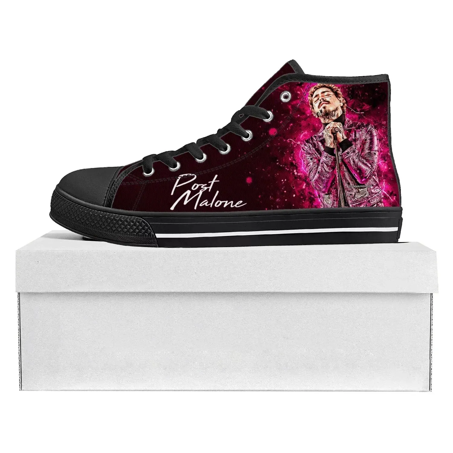 Post Malone High Top Sneakers – Black Canvas Shoes for Men & Women