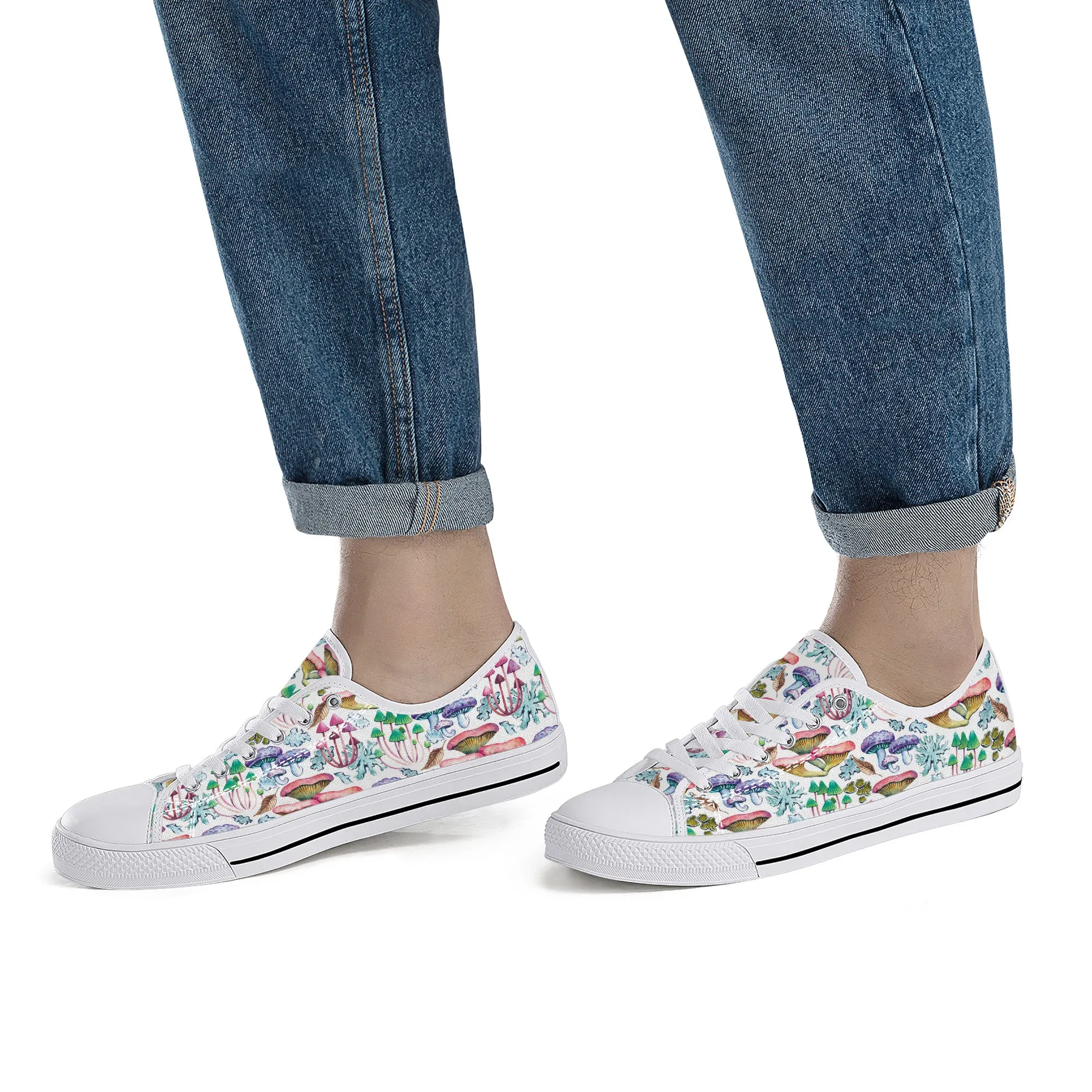 Psychedelic Mushroom Garden Print Canvas Sneakers