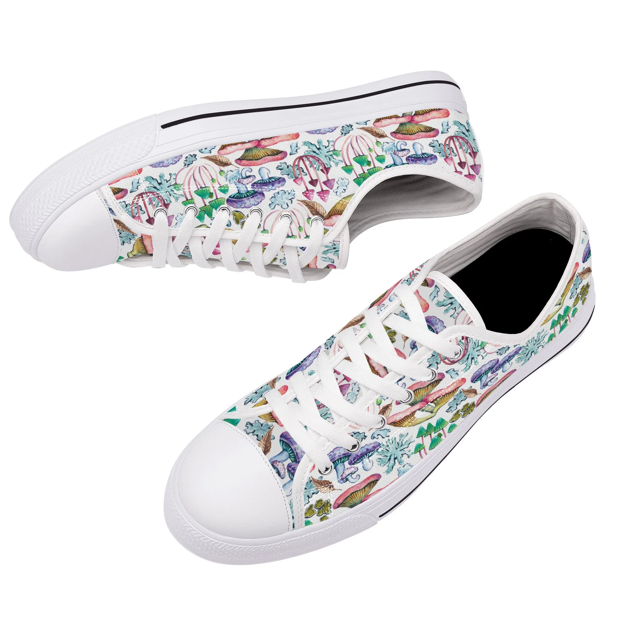 Psychedelic Mushroom Garden Print Canvas Sneakers