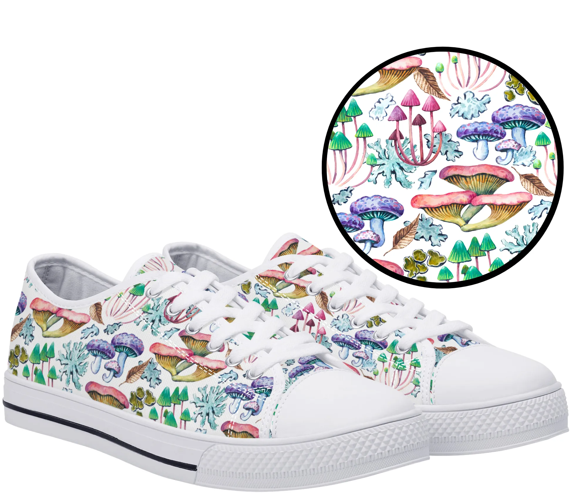 Psychedelic Mushroom Garden Print Canvas Sneakers