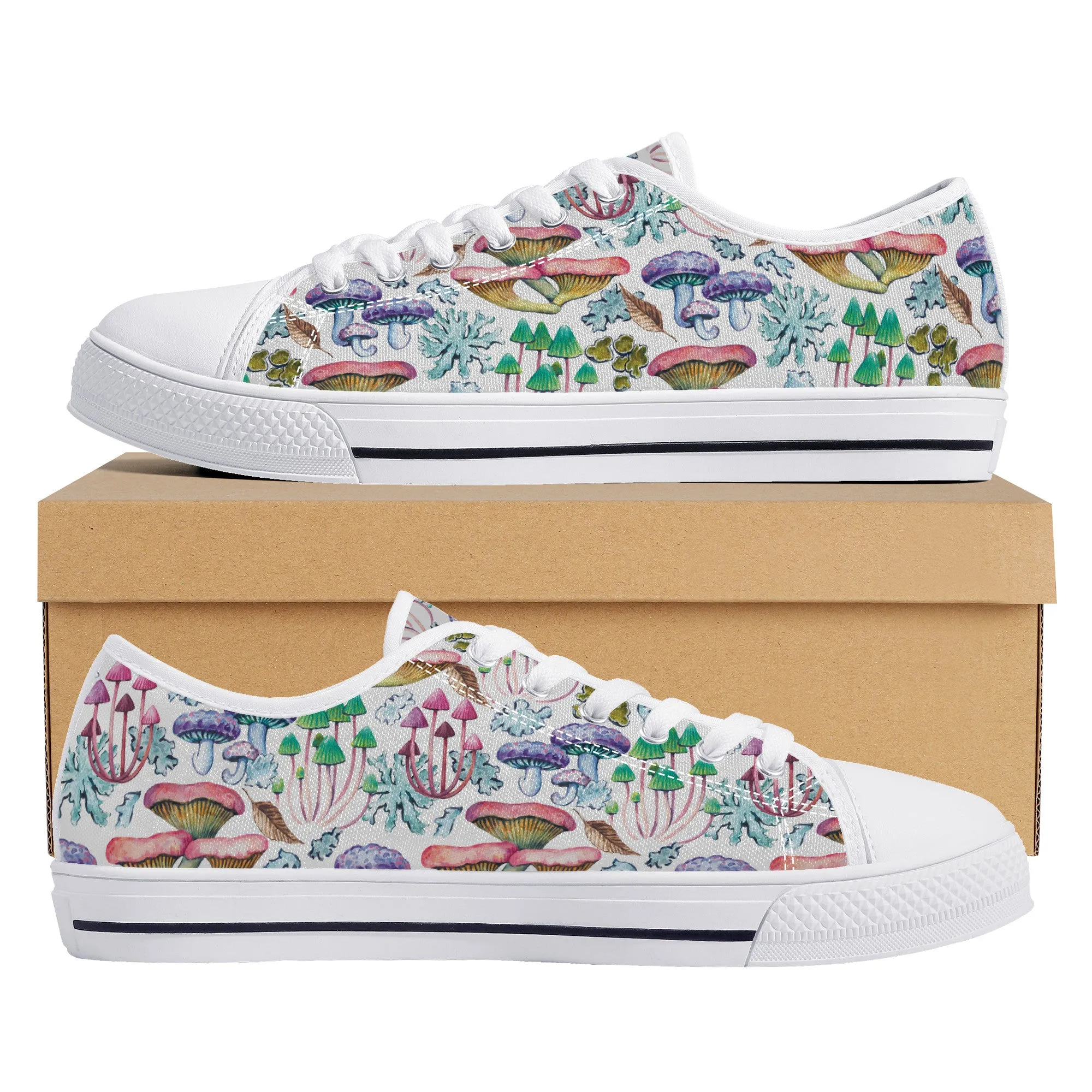 Psychedelic Mushroom Garden Print Canvas Sneakers