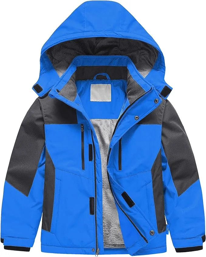 Pursky Boy's Waterproof Ski Jacket Kids Winter Snow Coats Fleece Raincoats Parka