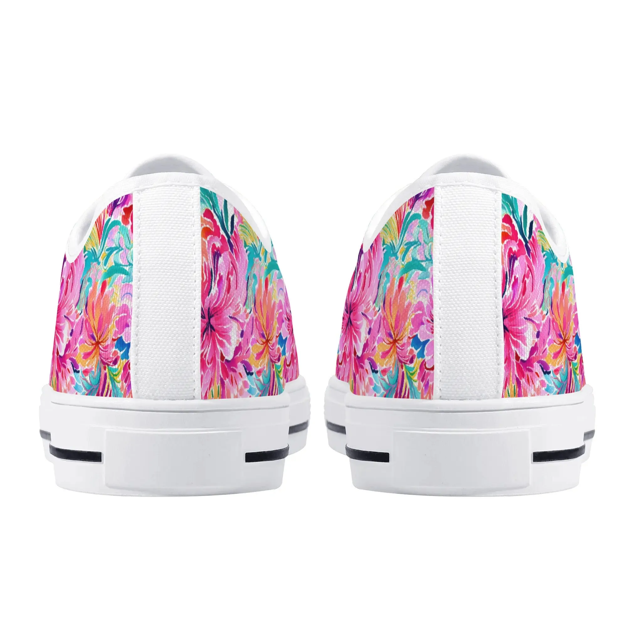Rainbow Tropics: Watercolor Flowers in Vibrant Pink, Green and Orange Hues Womens Low Top Canvas Sneakers US5.5 - US12