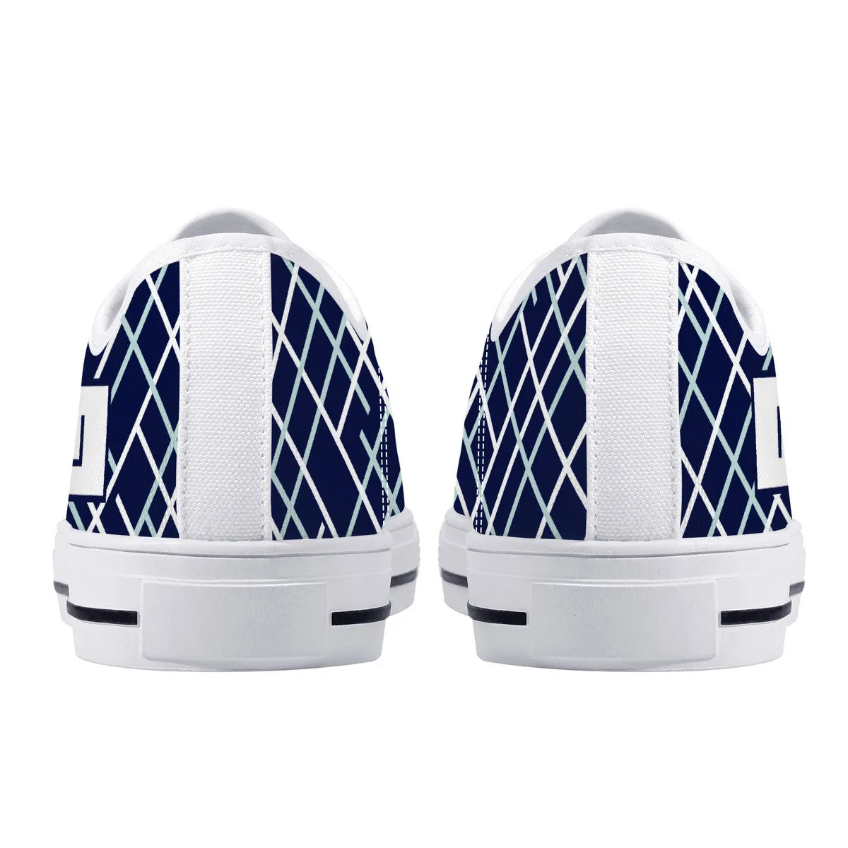 Real White Logo on Navy with Abstract Line Design Canvas Sneakers