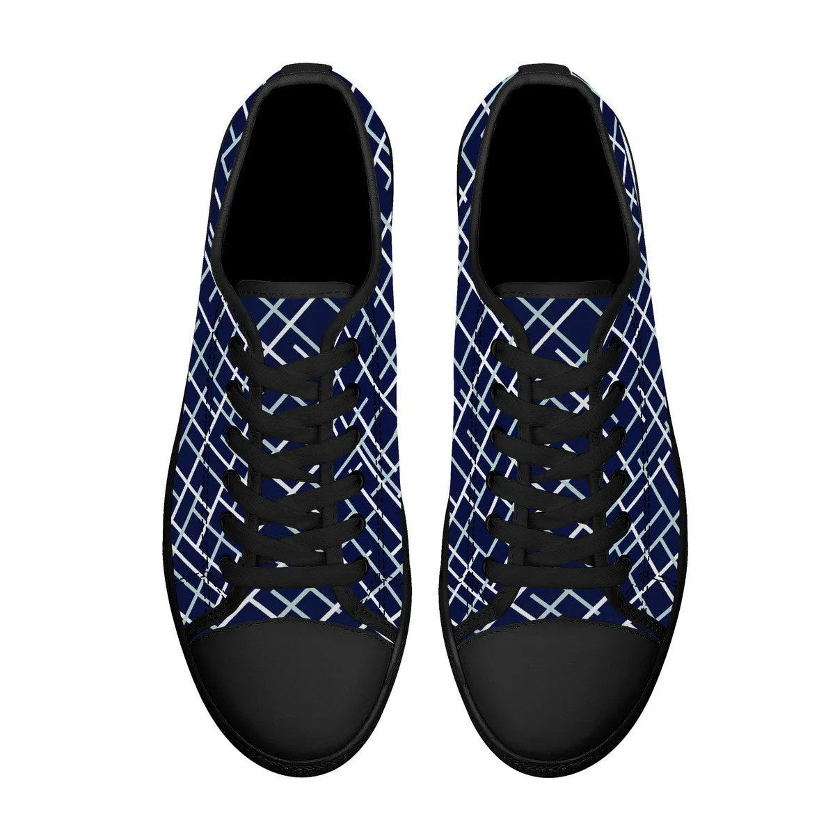 Real White Logo on Navy with Abstract Line Design with Black Toe Canvas Sneakers