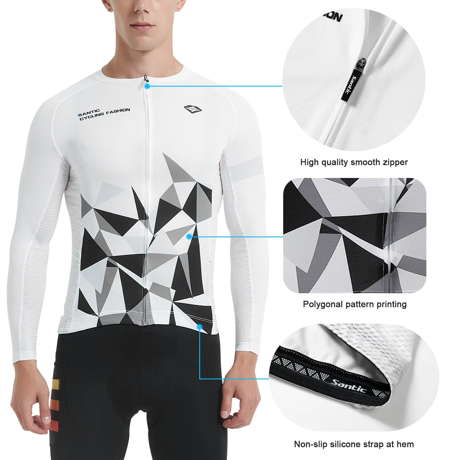 Santic Ares Men’s Cycling Jersey Bike Jersey Long Sleeve White