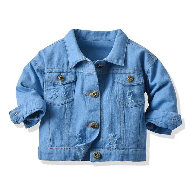 Spring Fall Buttons Down Denim Jackets Infant Casual Ripped Outerwear Coats Windbreaker Top