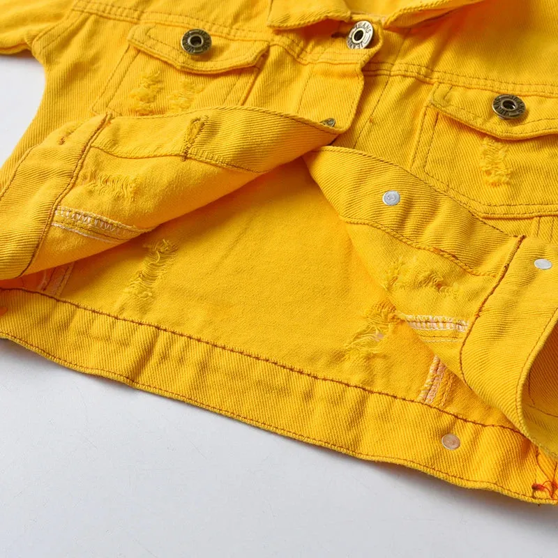 Spring Fall Buttons Down Denim Jackets Infant Casual Ripped Outerwear Coats Windbreaker Top