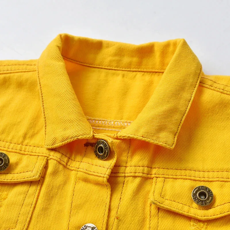 Spring Fall Buttons Down Denim Jackets Infant Casual Ripped Outerwear Coats Windbreaker Top