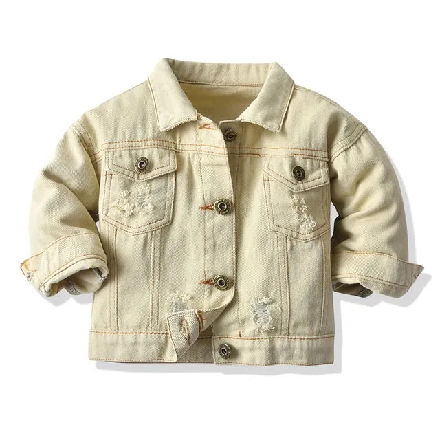 Spring Fall Buttons Down Denim Jackets Infant Casual Ripped Outerwear Coats Windbreaker Top