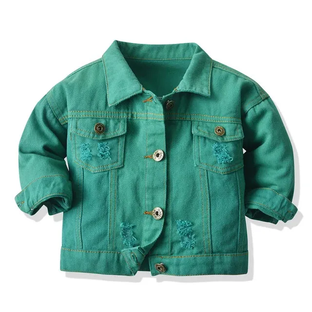 Spring Fall Buttons Down Denim Jackets Infant Casual Ripped Outerwear Coats Windbreaker Top
