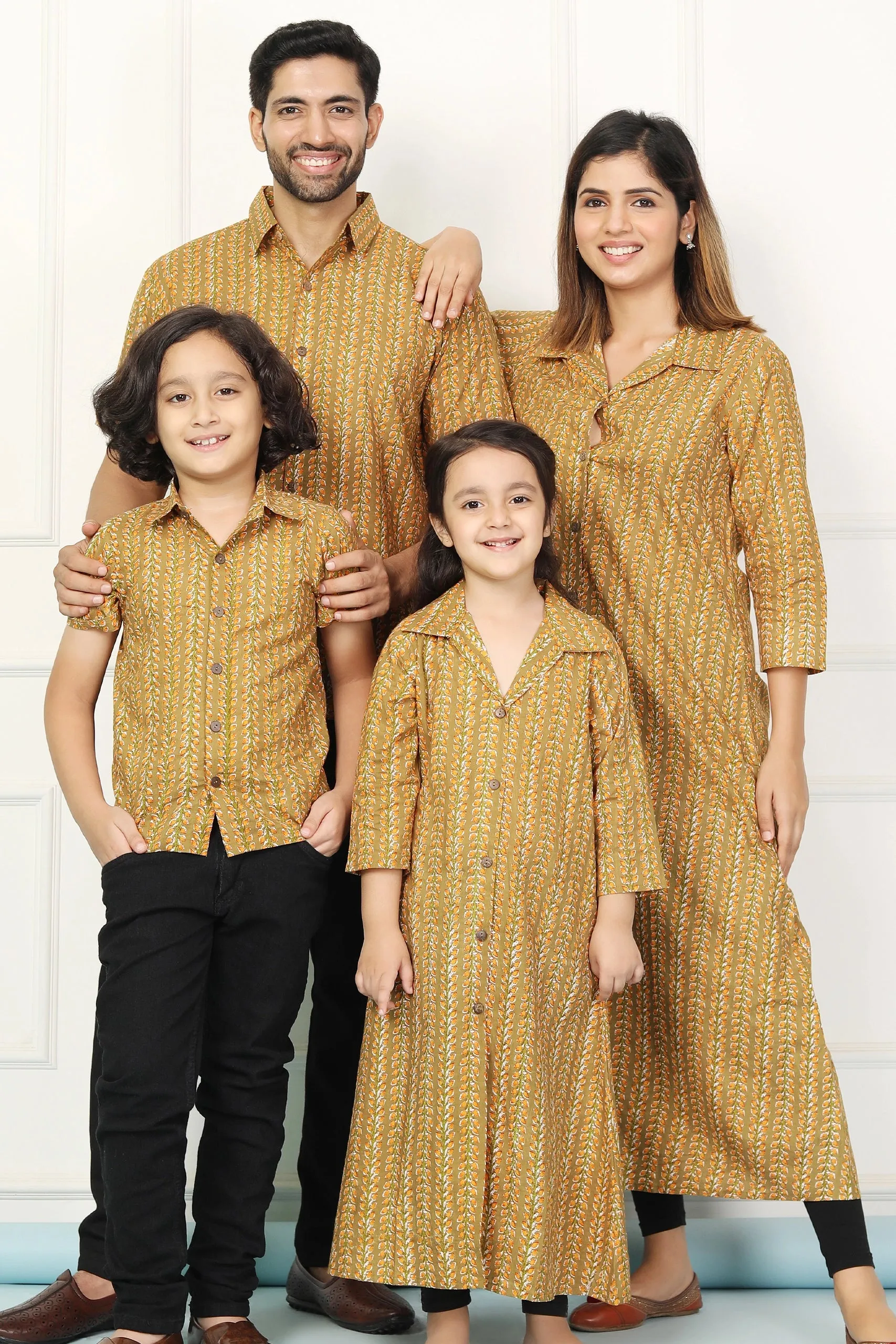 Stylish Mustard Gown with Matching Shirt: Family Matching Set