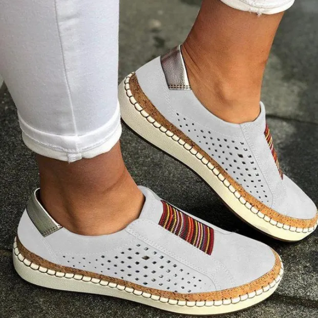 Suede Close Toe Multicolor Cutout Flats