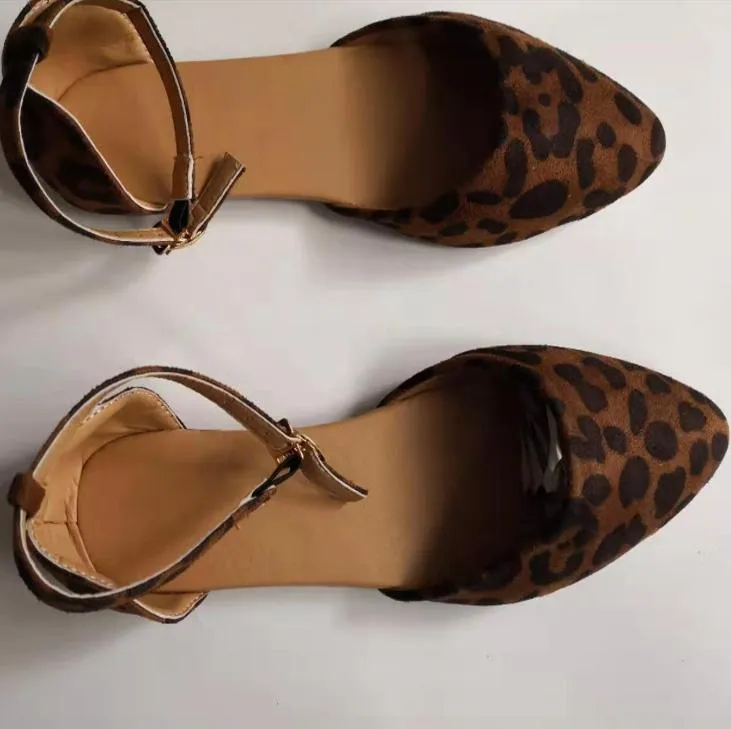 Summer Leopard Pointed Toe Buckle Suede Flats