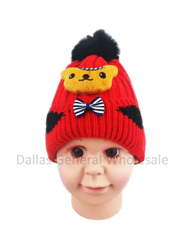 Toddlers Fur Lining Bear Beanie Hats Wholesale