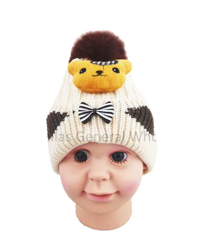 Toddlers Fur Lining Bear Beanie Hats Wholesale