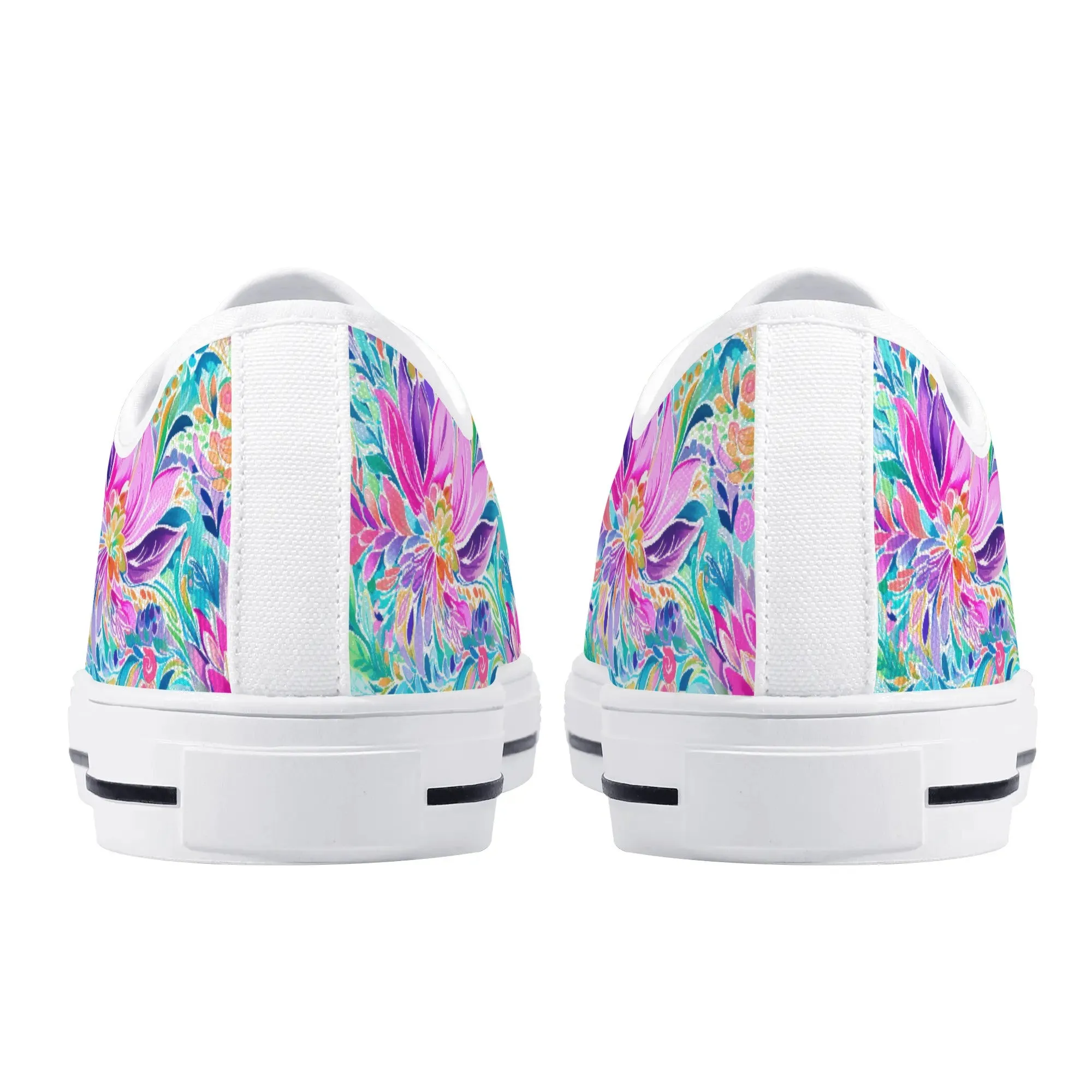 Tropical Prism: Rainbow Watercolor Flowers in Full Bloom Womens Low Top Canvas Sneakers US5.5 - US12