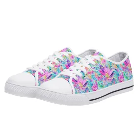 Tropical Prism: Rainbow Watercolor Flowers in Full Bloom Womens Low Top Canvas Sneakers US5.5 - US12