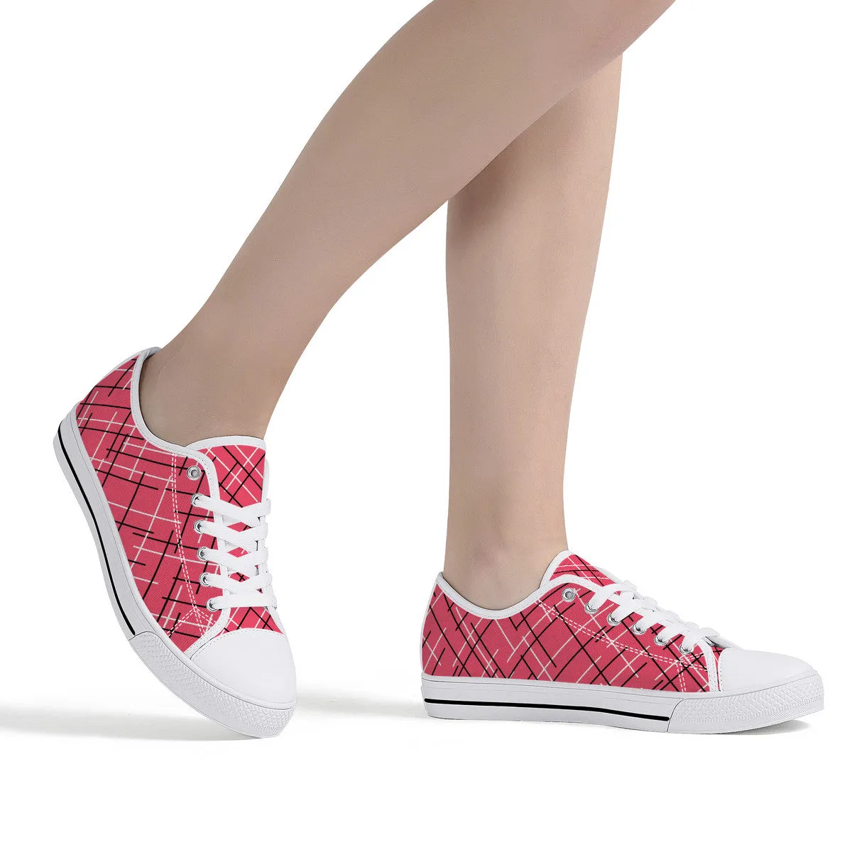 Unisex Low Top Canvas Shoes with Pink (Salmon) Abstract Design
