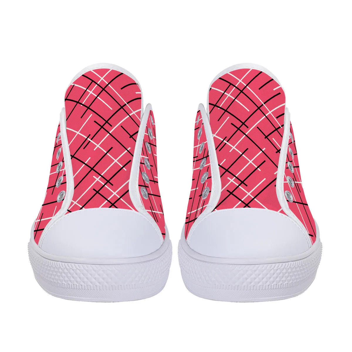 Unisex Low Top Canvas Shoes with Pink (Salmon) Abstract Design