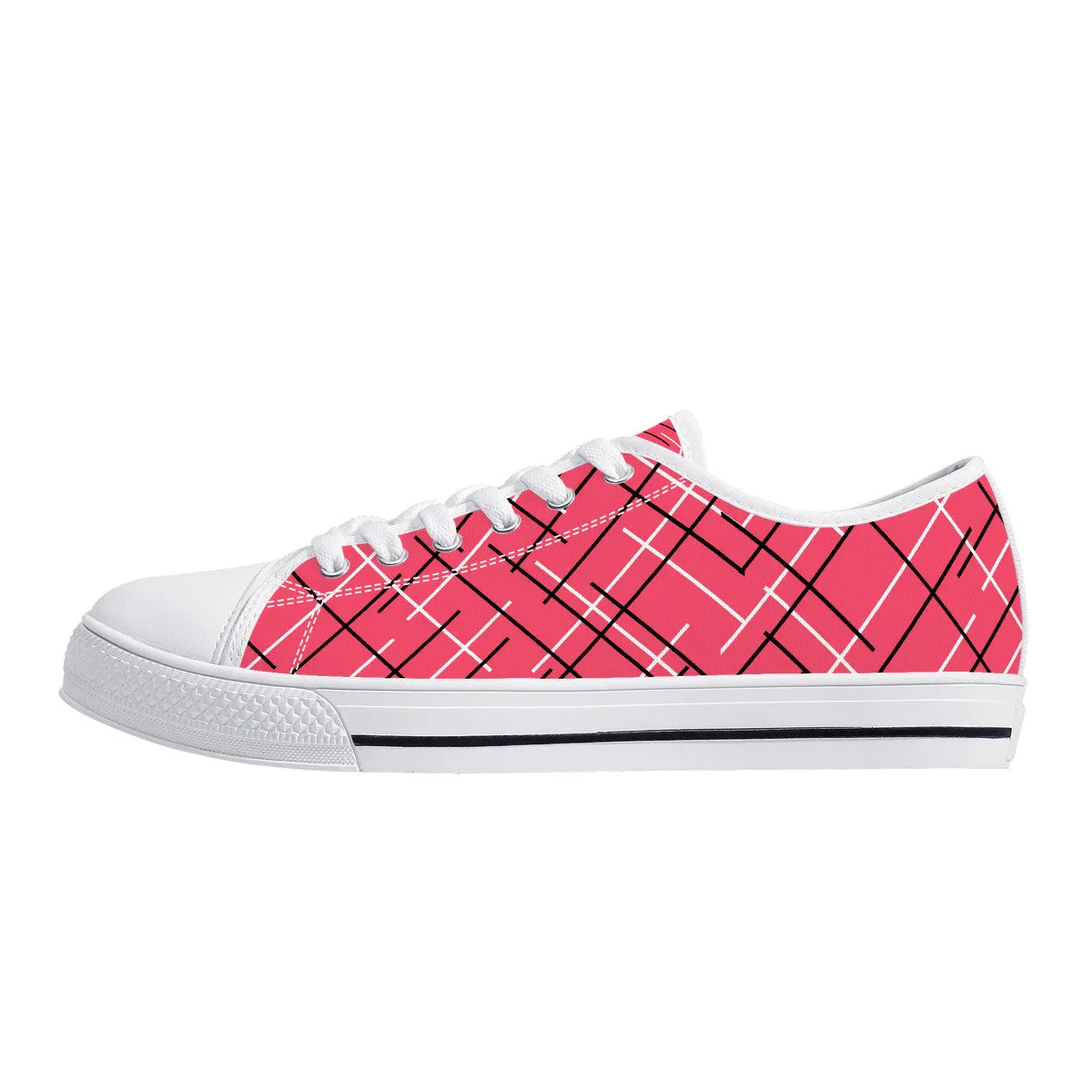 Unisex Low Top Canvas Shoes with Pink (Salmon) Abstract Design