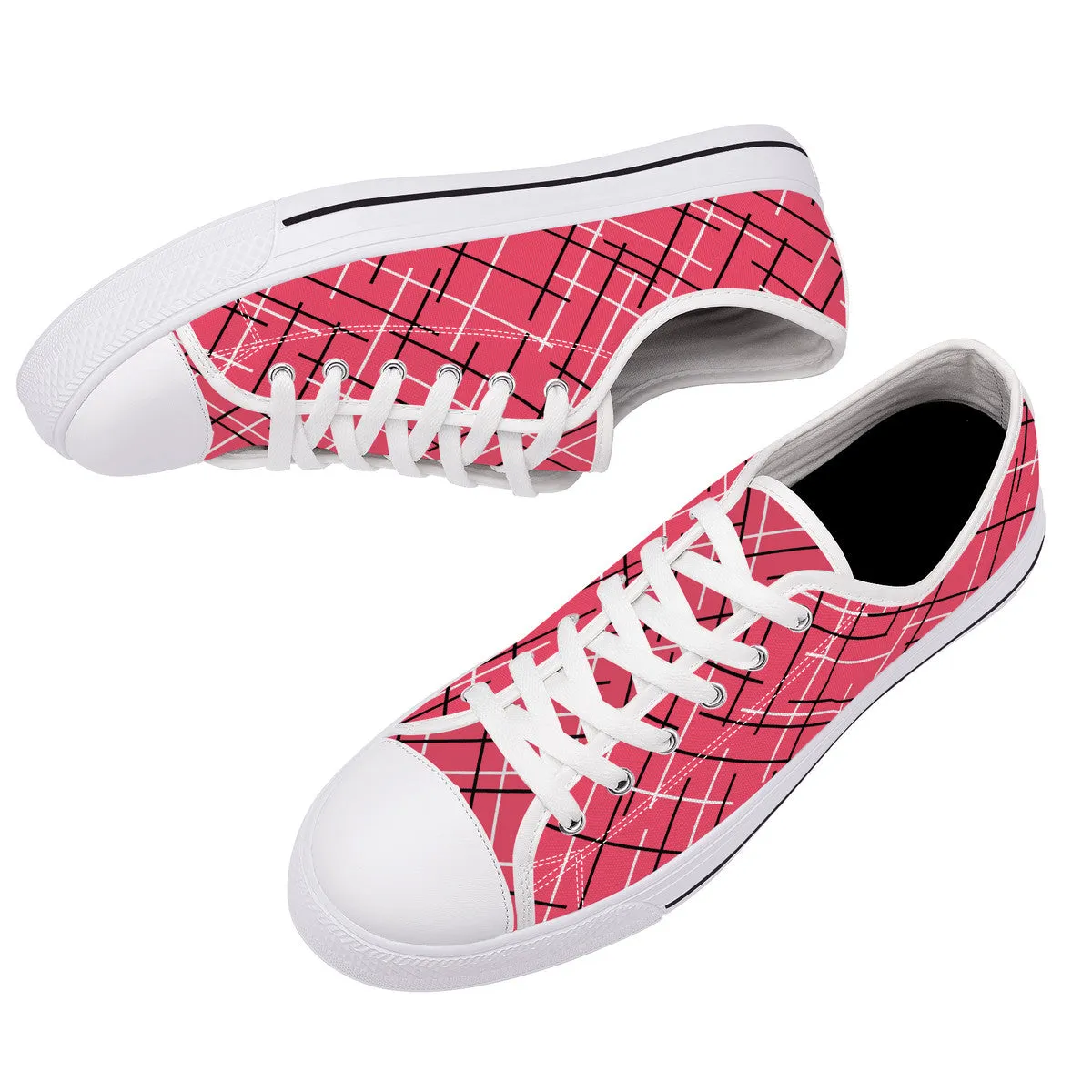 Unisex Low Top Canvas Shoes with Pink (Salmon) Abstract Design