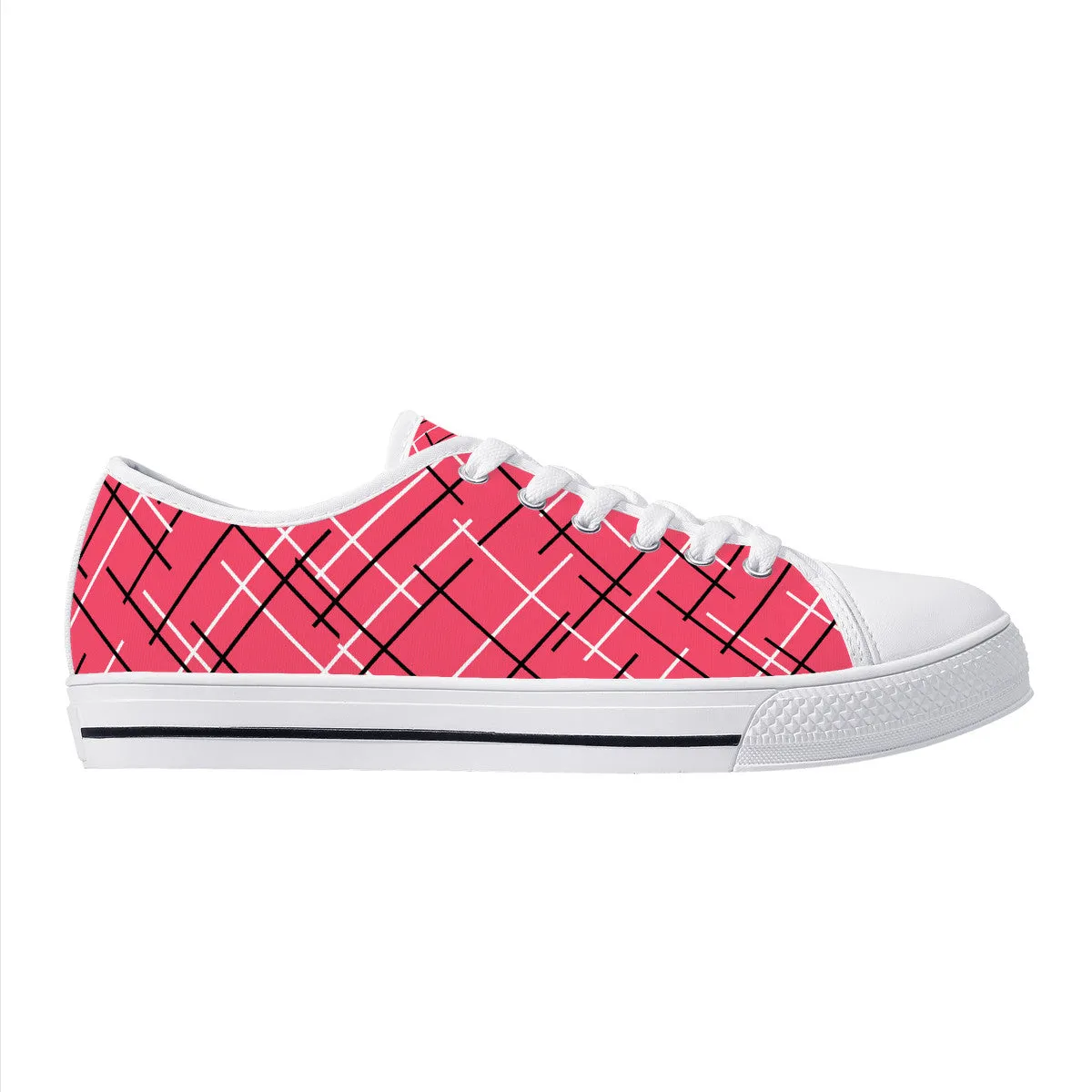Unisex Low Top Canvas Shoes with Pink (Salmon) Abstract Design