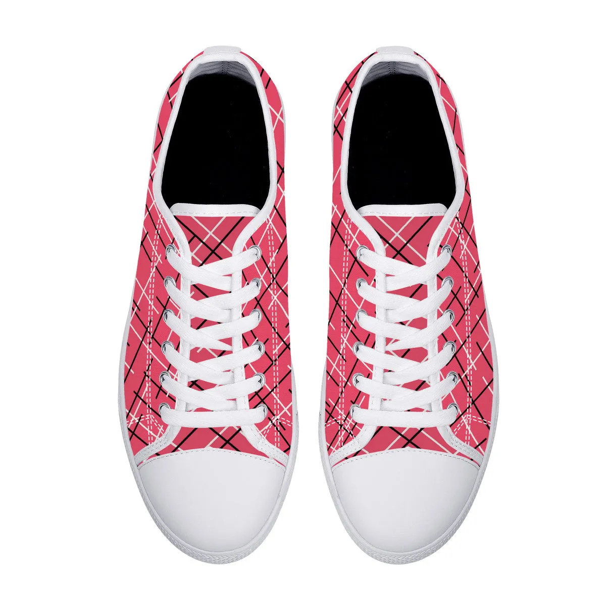 Unisex Low Top Canvas Shoes with Pink (Salmon) Abstract Design