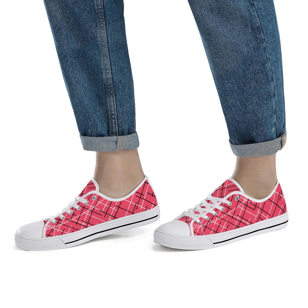 Unisex Low Top Canvas Shoes with Pink (Salmon) Abstract Design