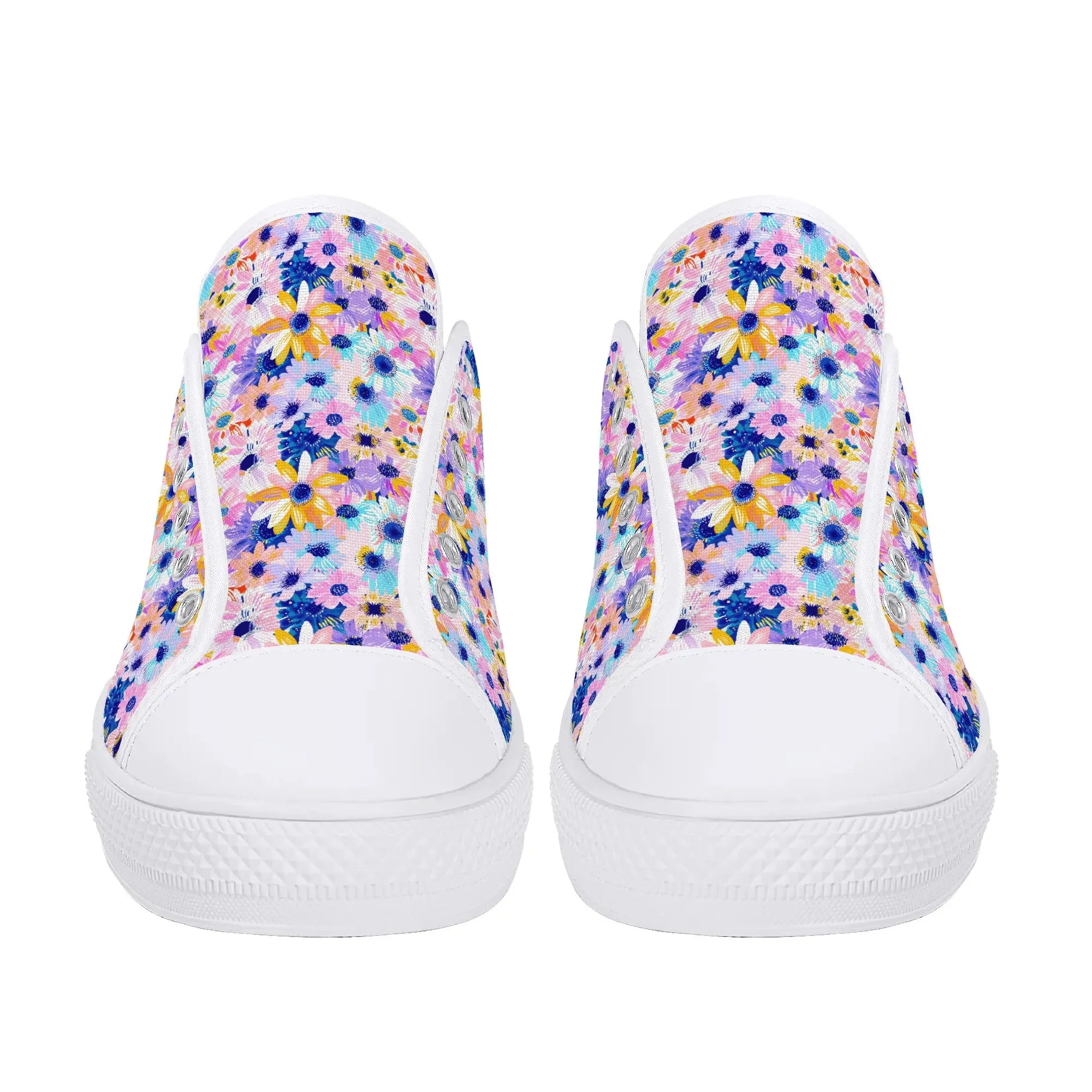 Watercolor Wonderland: Large Colorful Daisies Blooming with Radiance Womens Low Top Canvas Sneakers US5.5 - US12