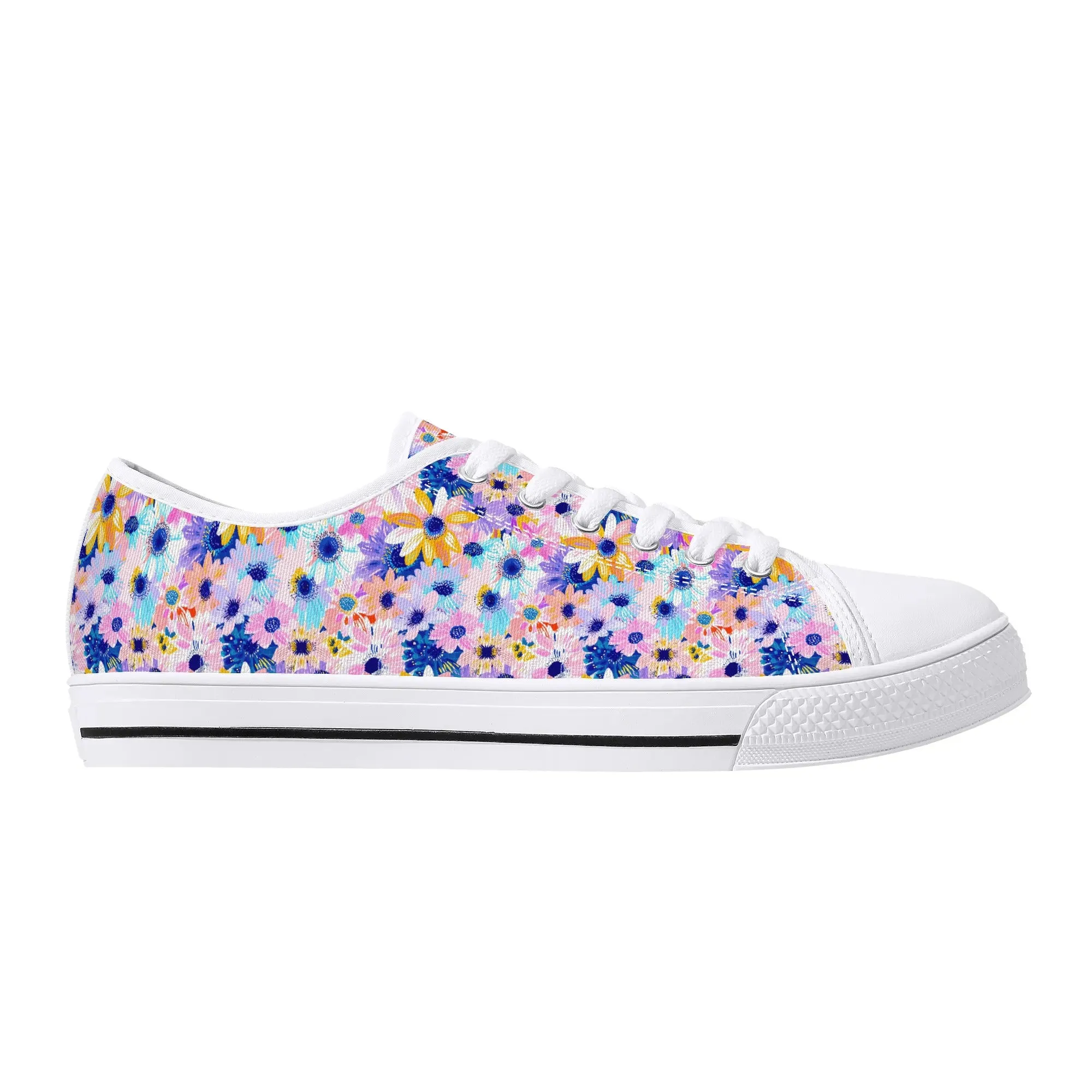 Watercolor Wonderland: Large Colorful Daisies Blooming with Radiance Womens Low Top Canvas Sneakers US5.5 - US12