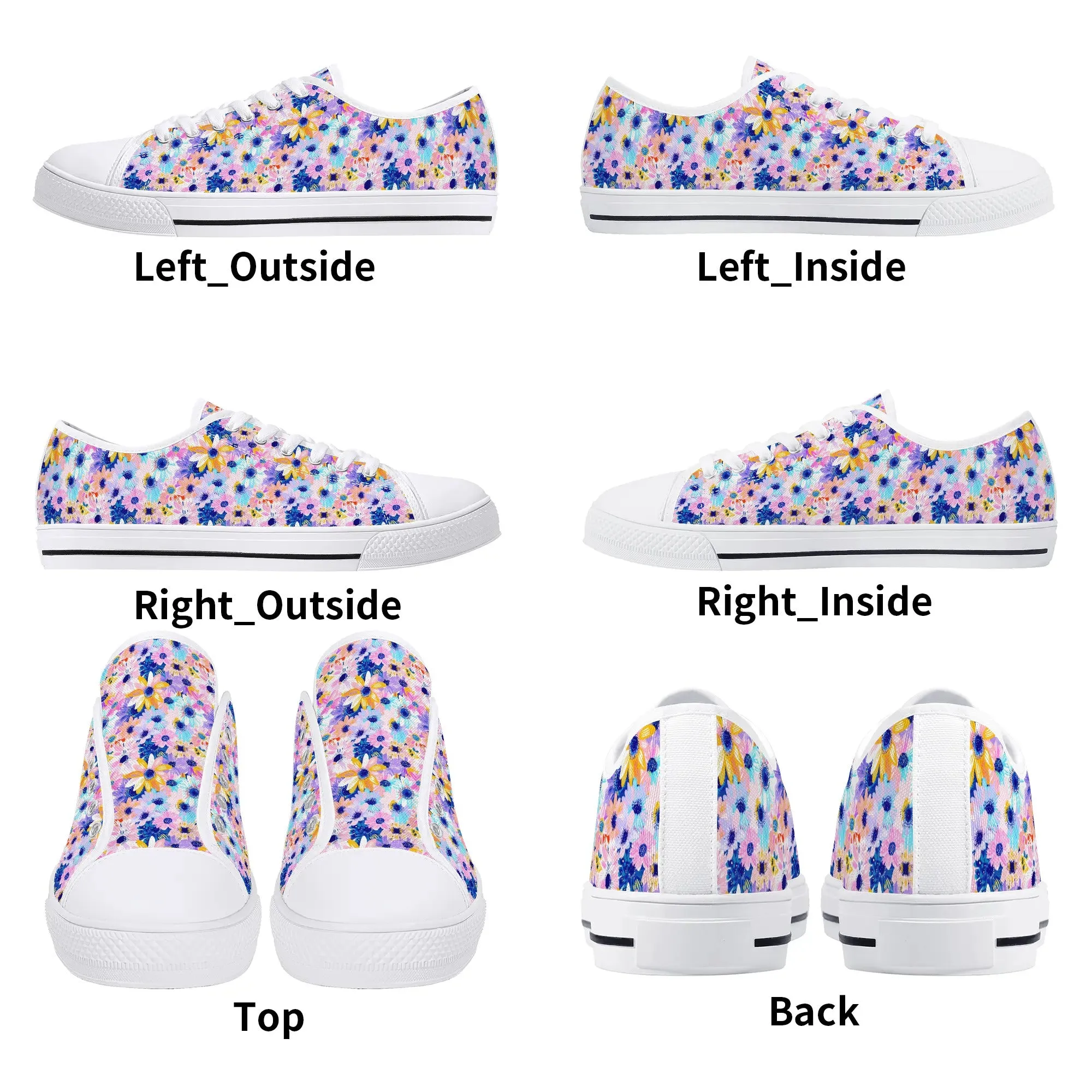 Watercolor Wonderland: Large Colorful Daisies Blooming with Radiance Womens Low Top Canvas Sneakers US5.5 - US12