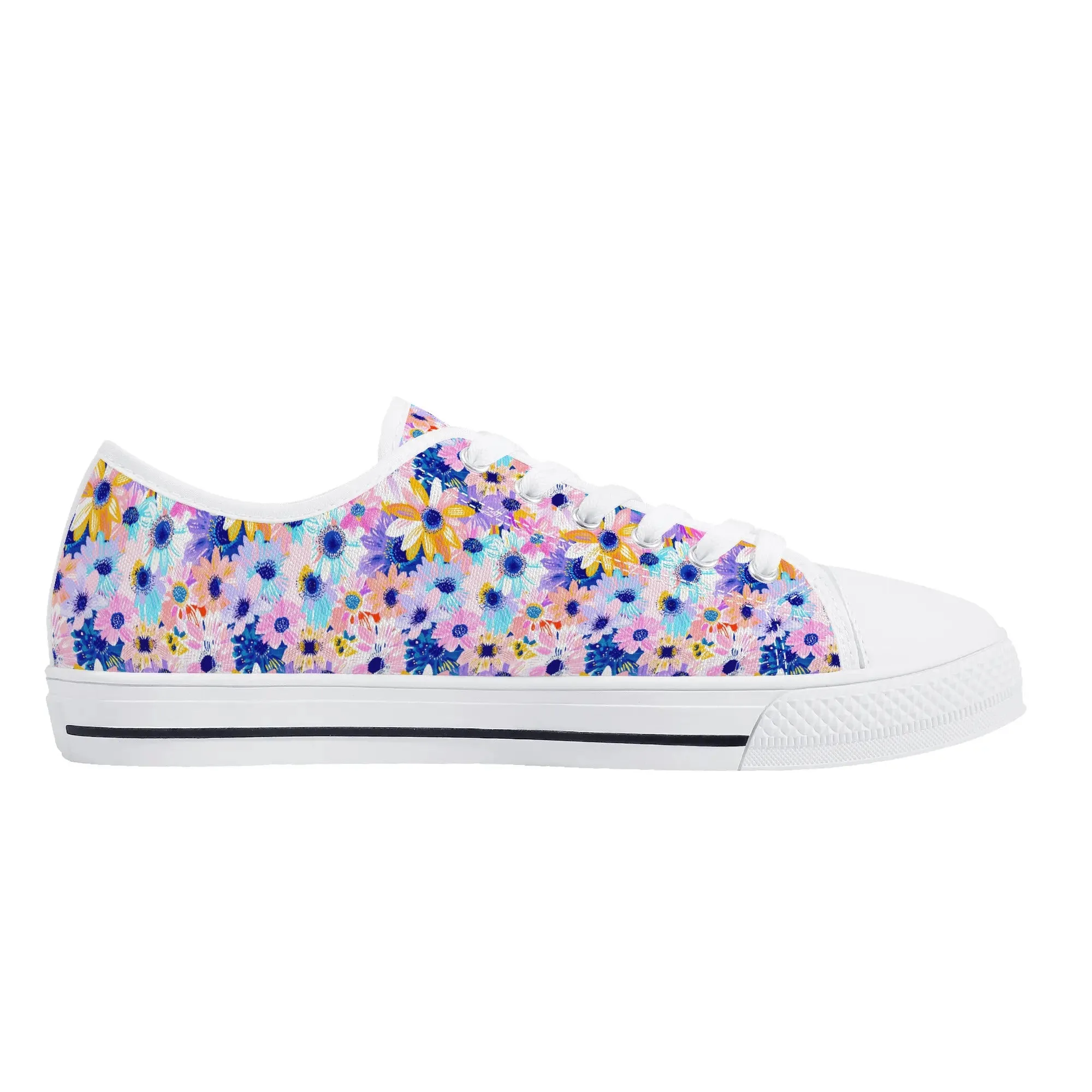 Watercolor Wonderland: Large Colorful Daisies Blooming with Radiance Womens Low Top Canvas Sneakers US5.5 - US12