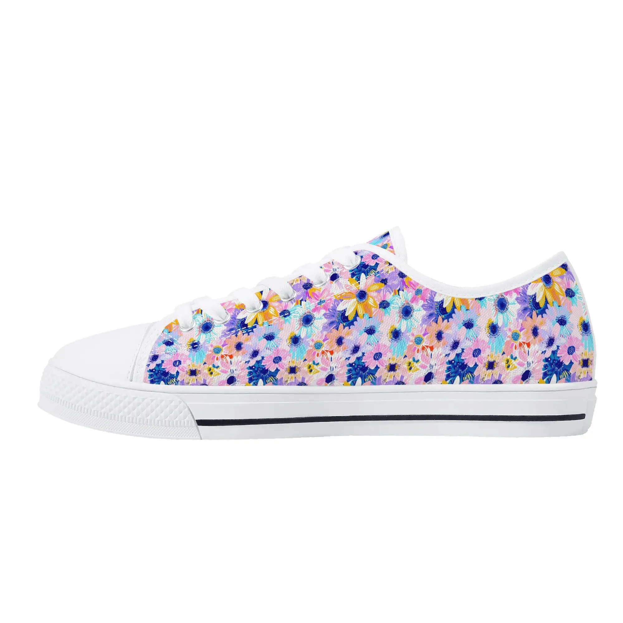 Watercolor Wonderland: Large Colorful Daisies Blooming with Radiance Womens Low Top Canvas Sneakers US5.5 - US12