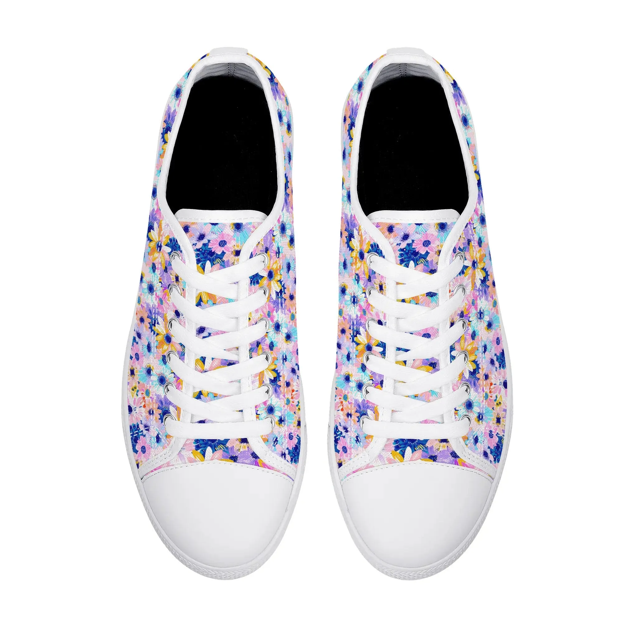 Watercolor Wonderland: Large Colorful Daisies Blooming with Radiance Womens Low Top Canvas Sneakers US5.5 - US12