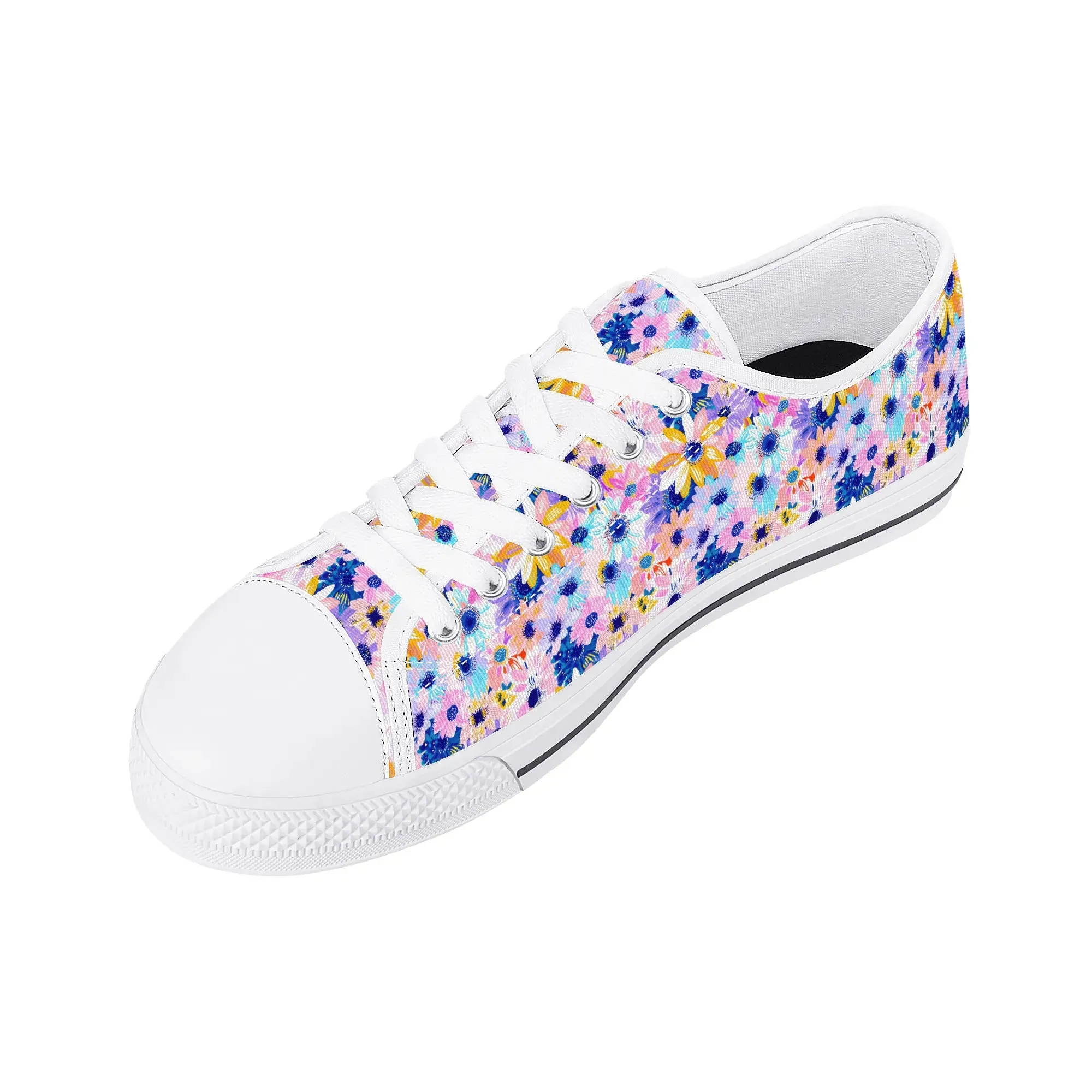 Watercolor Wonderland: Large Colorful Daisies Blooming with Radiance Womens Low Top Canvas Sneakers US5.5 - US12