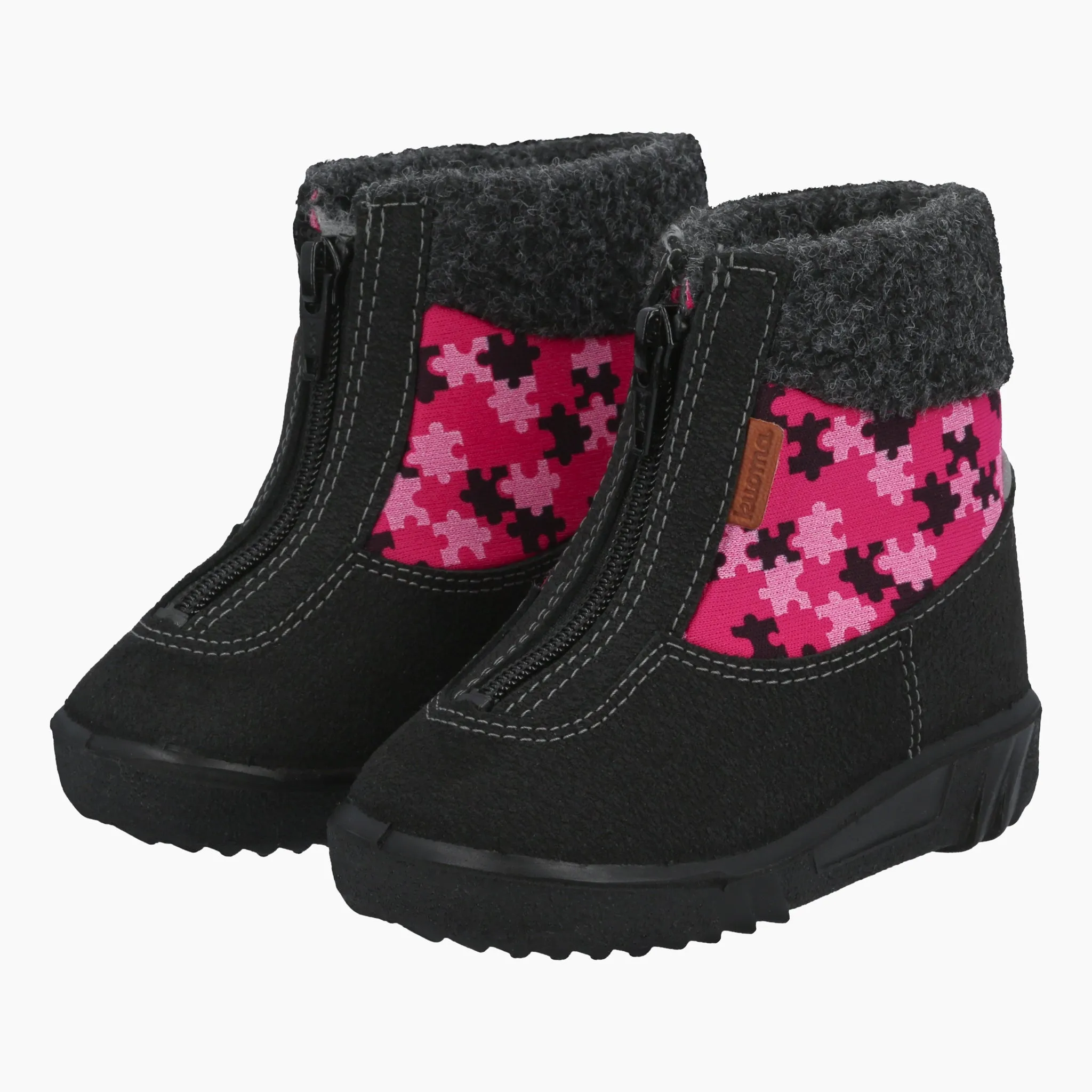 Winter boots Baby fleececollar, Pink Puzzle
