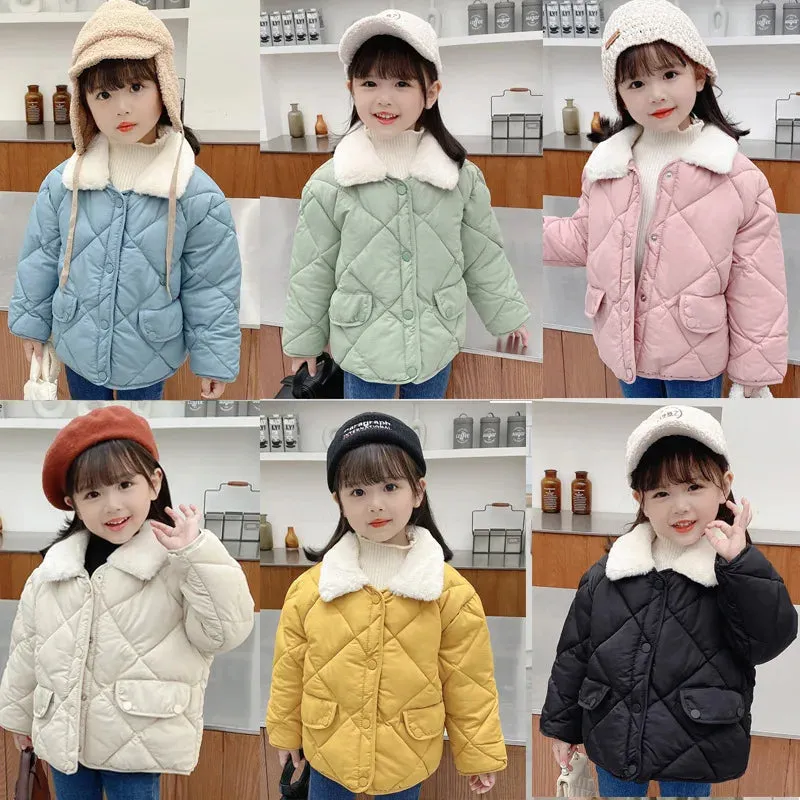 Winter Children's Warm Cotton Jackets Rabbit Fur Collar Coats Baby Short Quilted Jacket Kids Clothes Girl Boy Outerwear