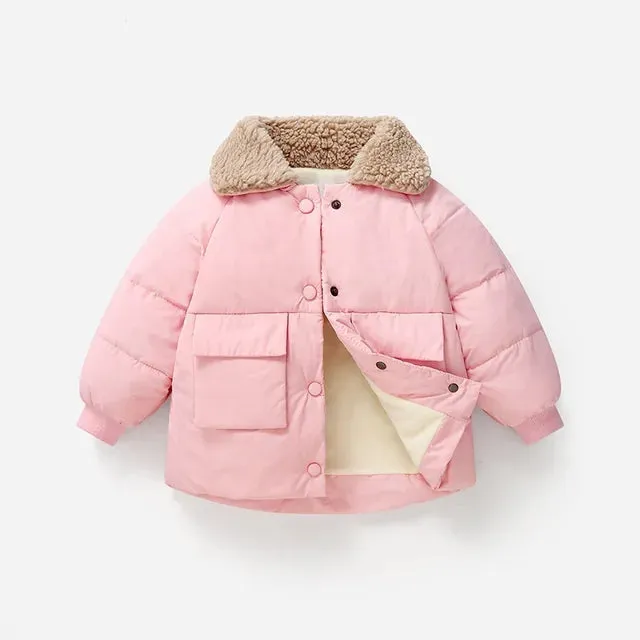 Winter Children's Warm Cotton Jackets Rabbit Fur Collar Coats Baby Short Quilted Jacket Kids Clothes Girl Boy Outerwear