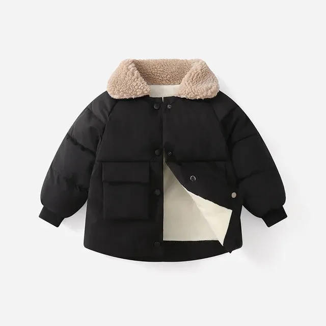 Winter Children's Warm Cotton Jackets Rabbit Fur Collar Coats Baby Short Quilted Jacket Kids Clothes Girl Boy Outerwear