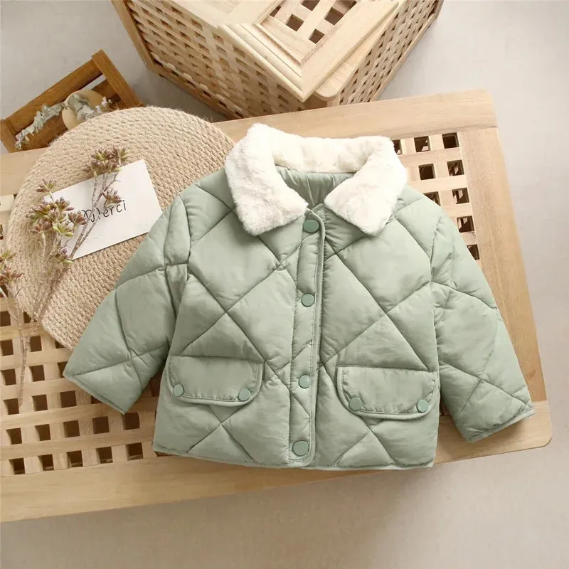 Winter Children's Warm Cotton Jackets Rabbit Fur Collar Coats Baby Short Quilted Jacket Kids Clothes Girl Boy Outerwear