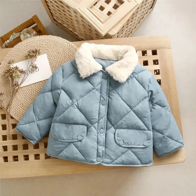Winter Children's Warm Cotton Jackets Rabbit Fur Collar Coats Baby Short Quilted Jacket Kids Clothes Girl Boy Outerwear