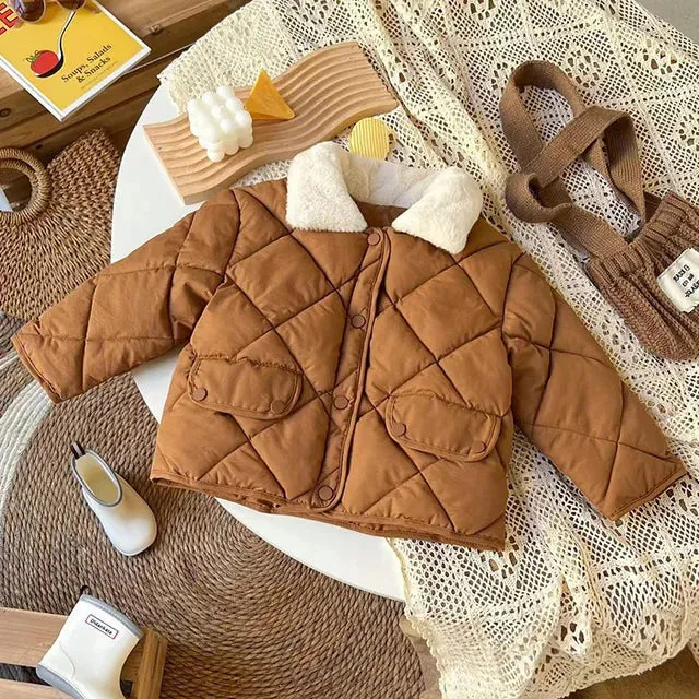 Winter Children's Warm Cotton Jackets Rabbit Fur Collar Coats Baby Short Quilted Jacket Kids Clothes Girl Boy Outerwear