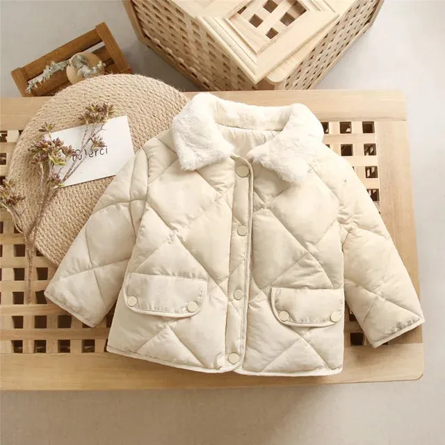 Winter Children's Warm Cotton Jackets Rabbit Fur Collar Coats Baby Short Quilted Jacket Kids Clothes Girl Boy Outerwear
