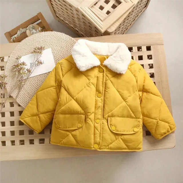 Winter Children's Warm Cotton Jackets Rabbit Fur Collar Coats Baby Short Quilted Jacket Kids Clothes Girl Boy Outerwear
